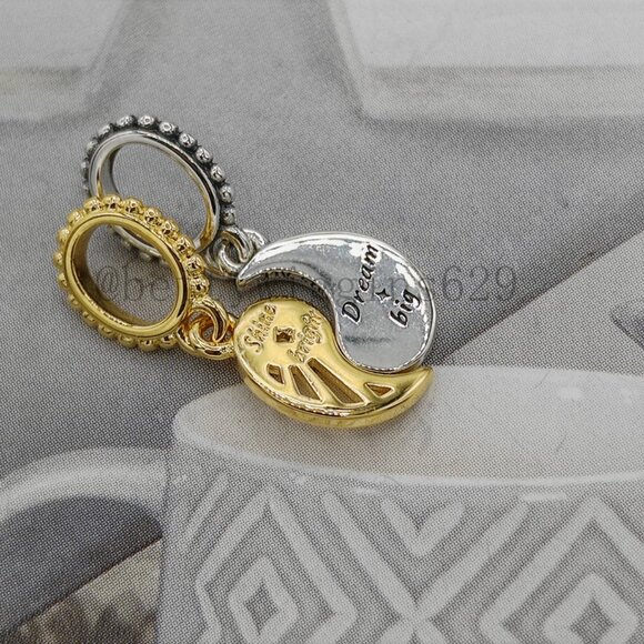 Pandora Two-tone Splittable Sun & Moon Dangle Charm - Picture 8 of 8